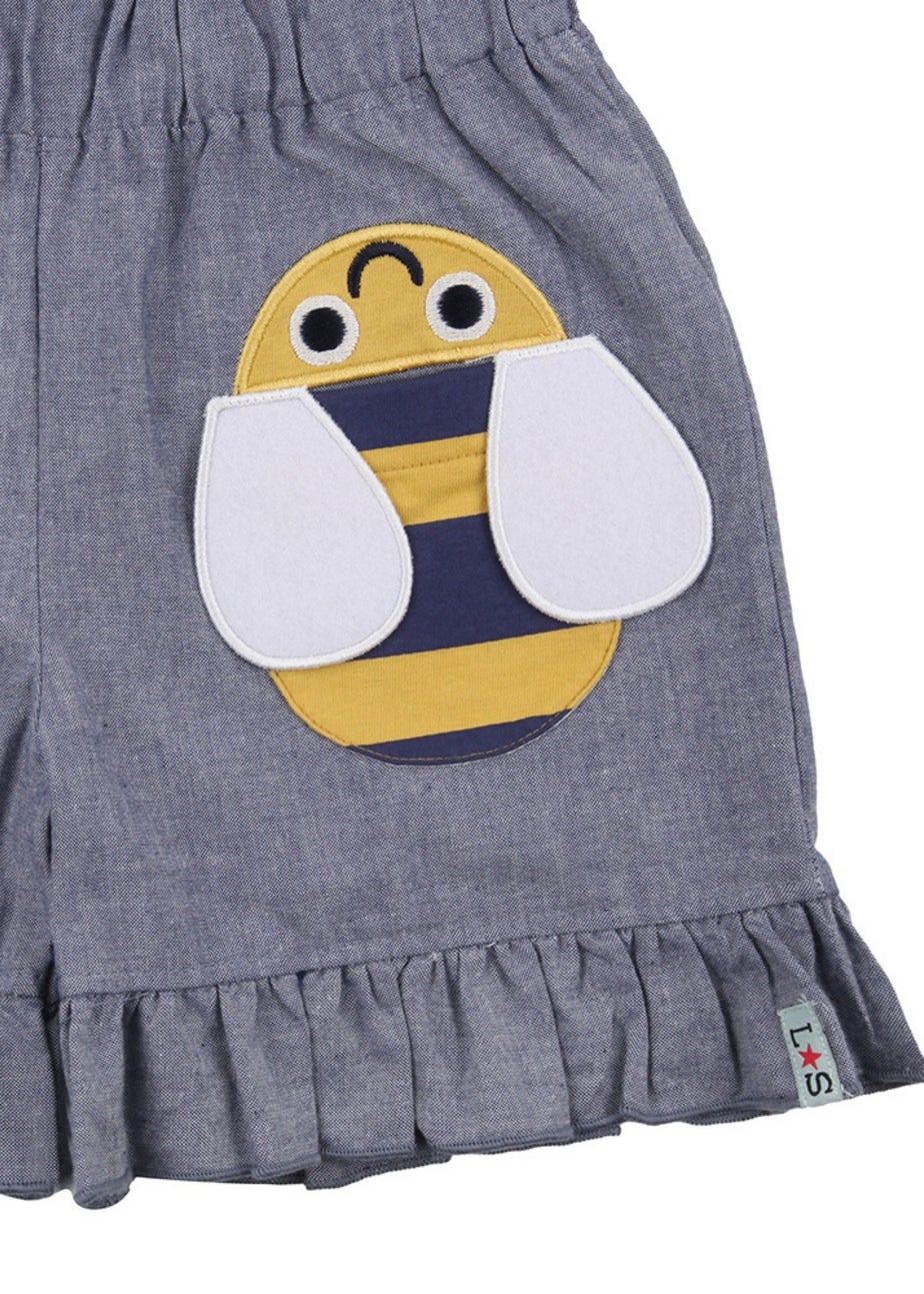 Lilly & Sid Organic Cotton Blue Busy Bee Applique Shorts (24 Months- 8 Years)