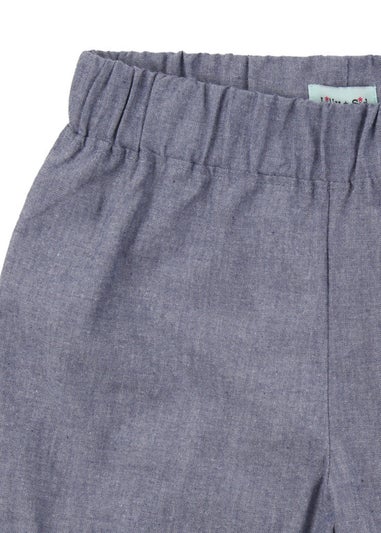 Lilly & Sid Organic Cotton Blue Busy Bee Applique Shorts (24 Months- 8 Years)