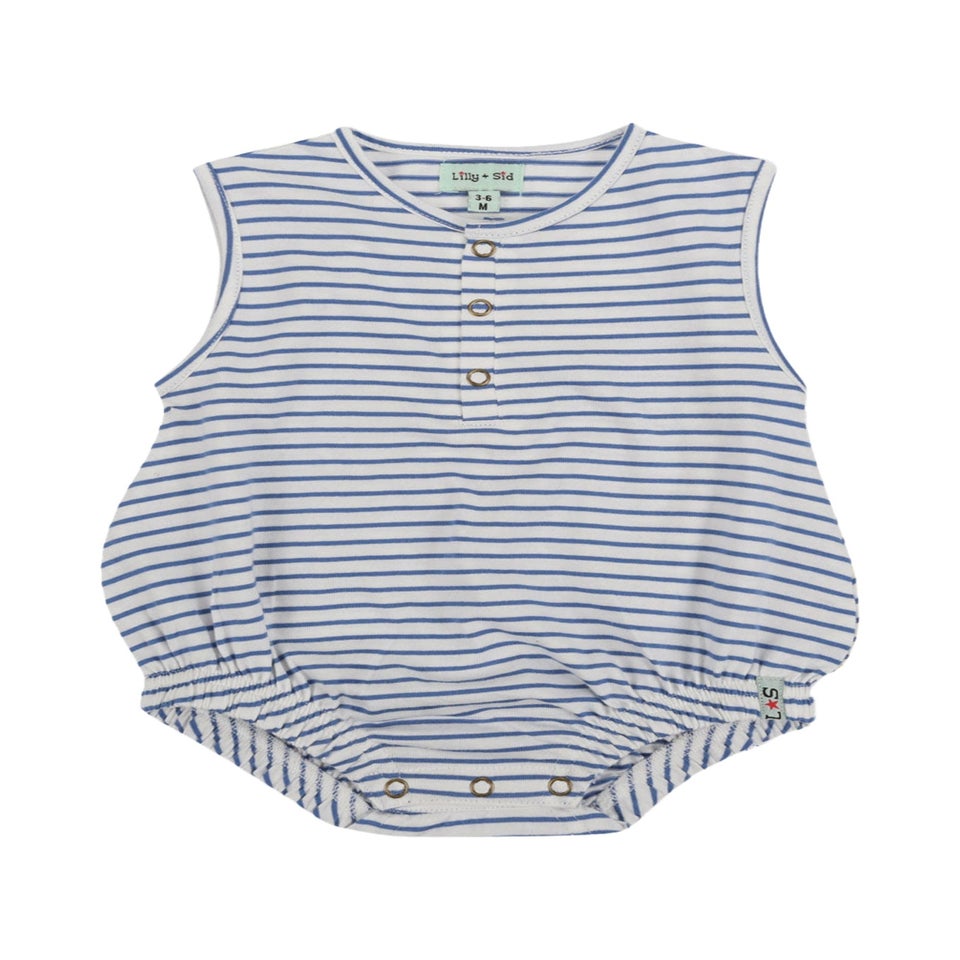 Lilly & Sid Organic Cotton Blue Stripe Print Romper (0-12 Months)