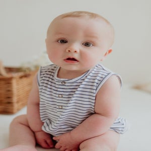 Lilly & Sid Organic Cotton Blue Stripe Print Romper (0-12 Months)