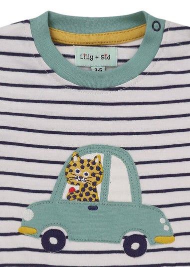 Lilly & Sid Organic Cotton Multicoloured Car Applique Romper (0-12 Months)