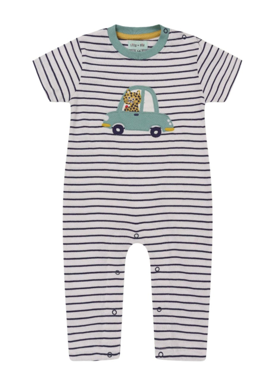 Lilly & Sid Organic Cotton Multicoloured Car Applique Romper (0-12 Months)