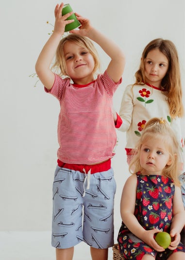 Lilly & Sid Organic Cotton Blue Skateboard Print Shorts (24 Months- 8 Years)