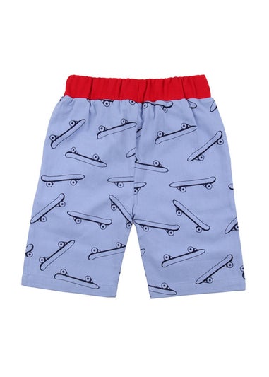 Lilly & Sid Organic Cotton Blue Skateboard Print Shorts (24 Months- 8 Years)