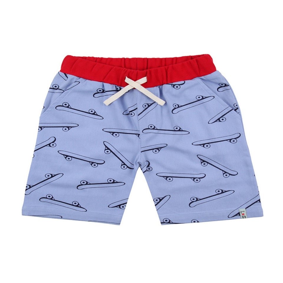 Lilly & Sid Organic Cotton Blue Skateboard Print Shorts (24 Months- 8 Years)