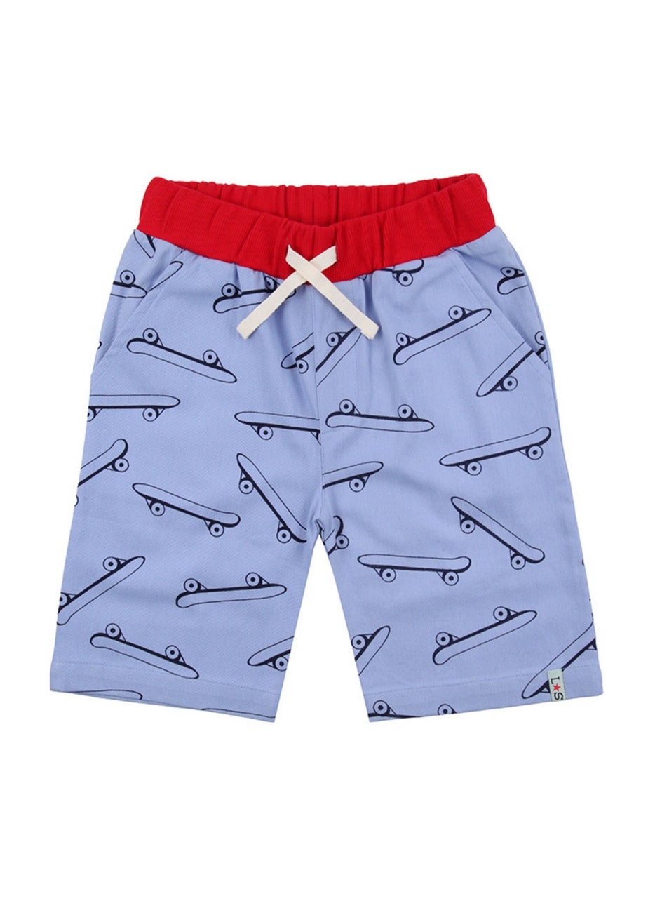 Lilly & Sid Organic Cotton Blue Skateboard Print Shorts (24 Months- 8 Years)