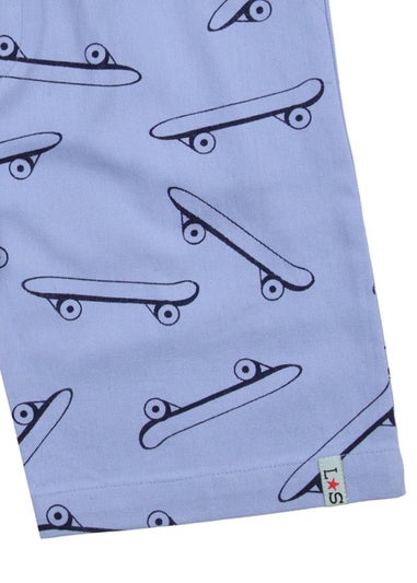Lilly & Sid Organic Cotton Blue Skateboard Print Shorts (24 Months- 8 Years)