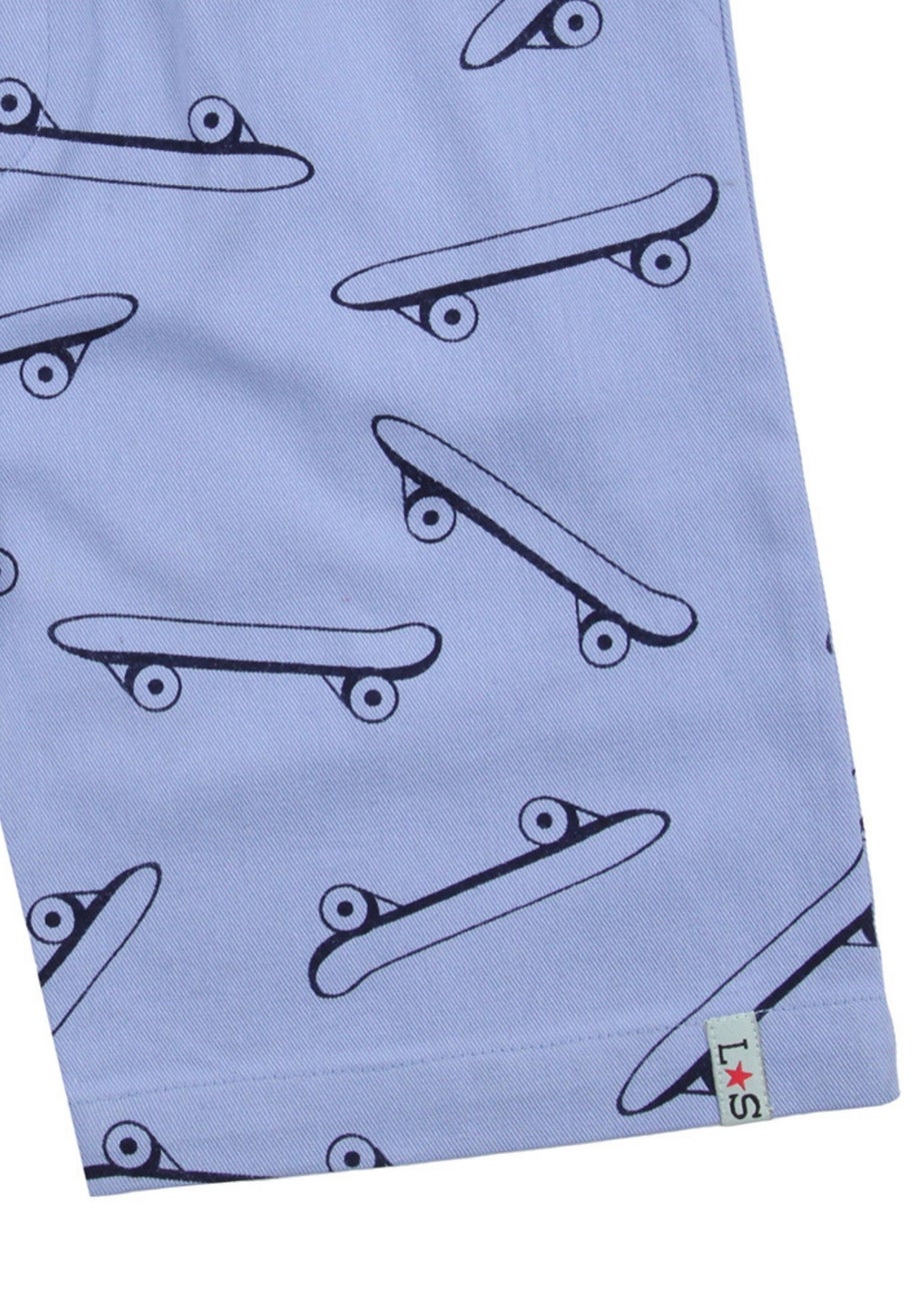 Lilly & Sid Organic Cotton Blue Skateboard Print Shorts (24 Months- 8 Years)
