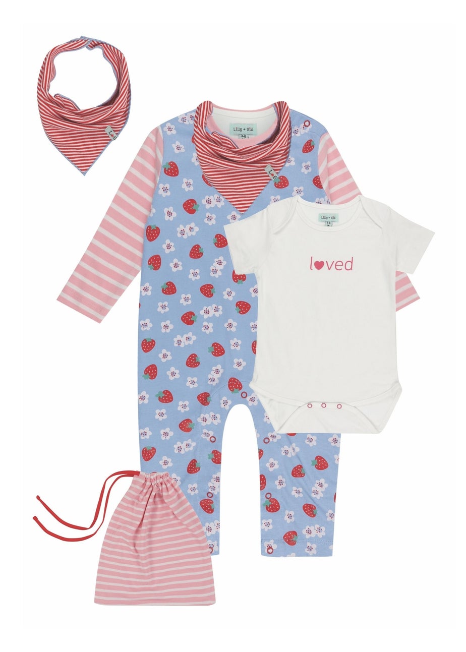 Lilly & Sid Organic Cotton Multicoloured Strawberry Print Romper (0-12 Months)