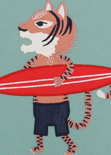 Lilly & Sid Organic Cotton Blue Surfing Tiger Print T-Shirt (24 Months- 8 Years)