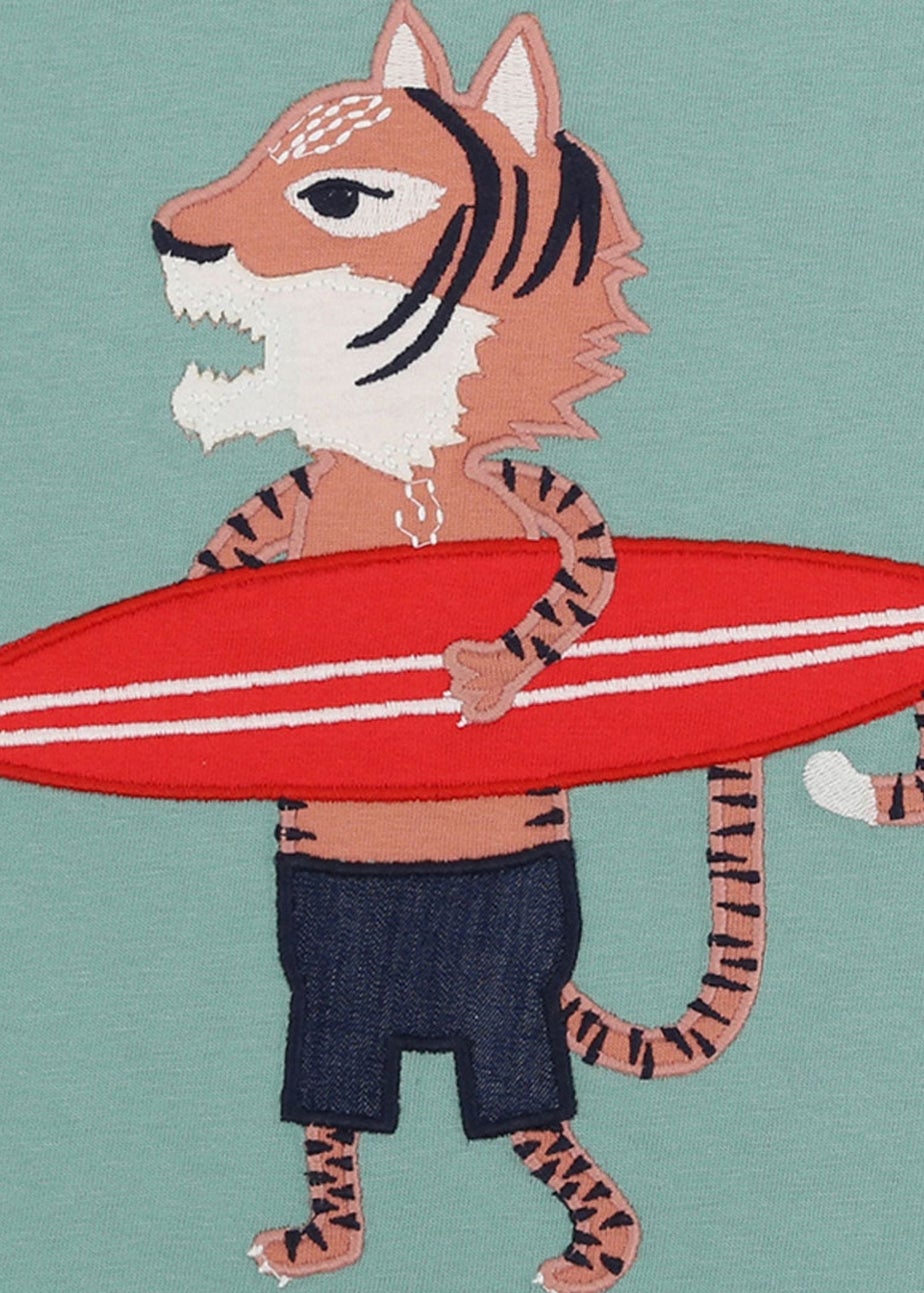 Lilly & Sid Organic Cotton Blue Surfing Tiger Print T-Shirt (24 Months- 8 Years)