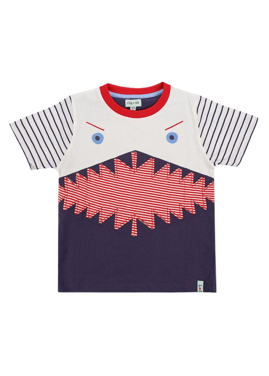 Lilly & Sid Organic Cotton Multicoloured Shark Applique T-Shirt (24 Months- 8 Years)