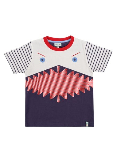 Lilly & Sid Organic Cotton Multicoloured Shark Applique T-Shirt (24 Months- 8 Years)