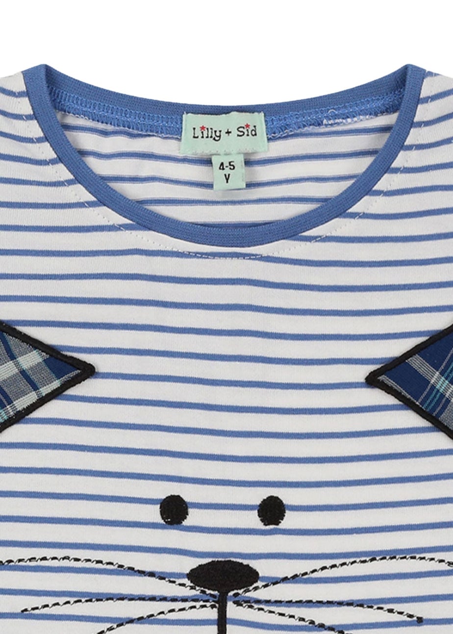 Lilly & Sid Organic Cotton Blue Cat Applique Top (24 Months- 8 Years)