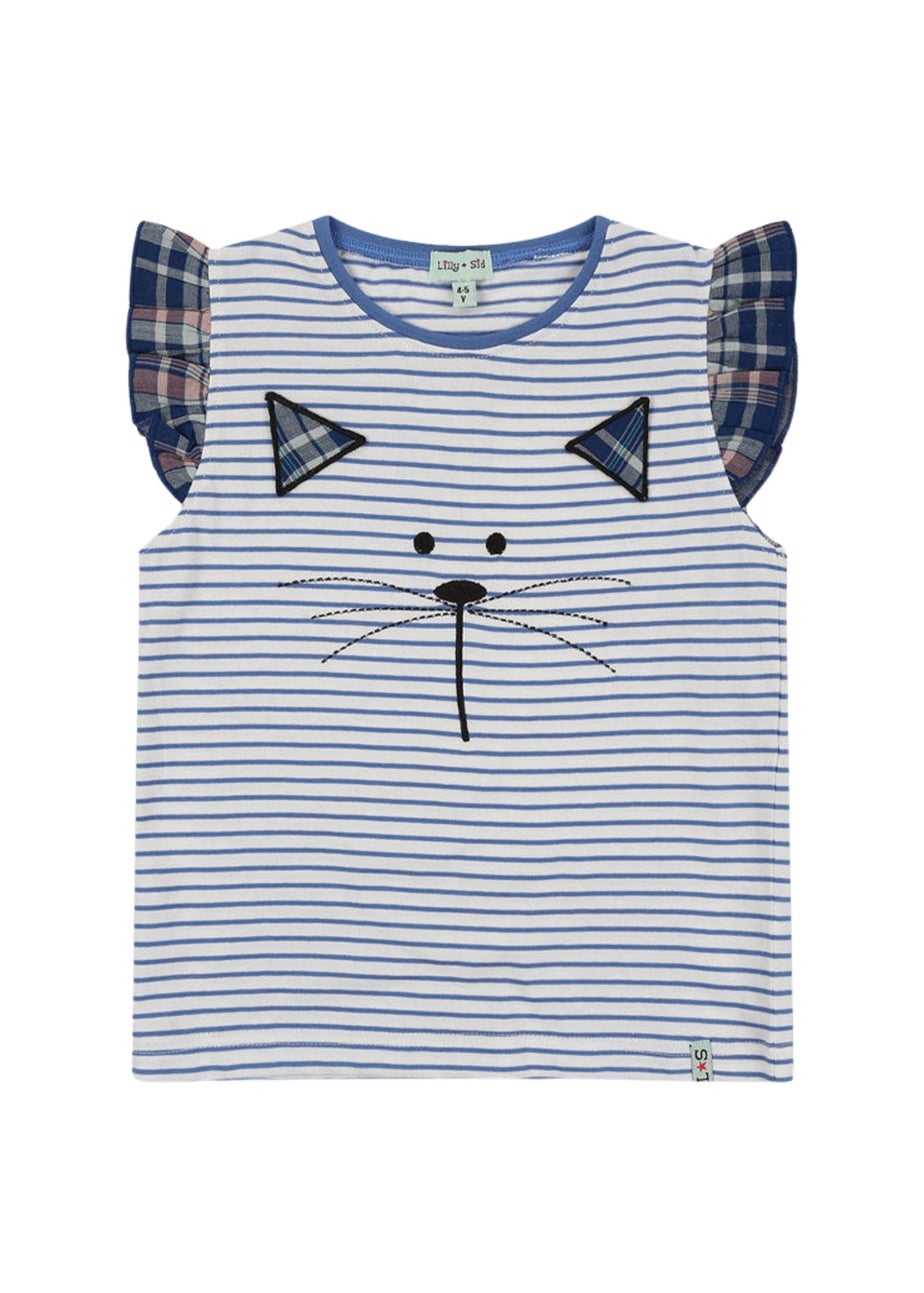 Lilly & Sid Organic Cotton Blue Cat Applique Top (24 Months- 8 Years)