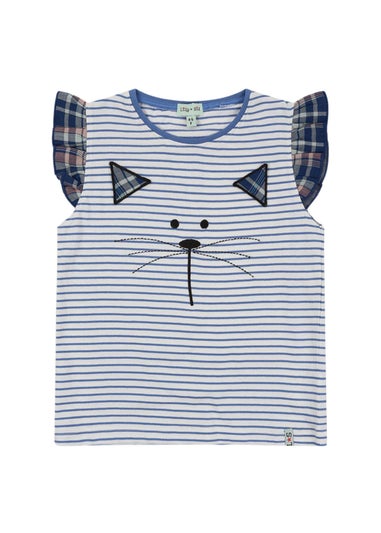 Lilly & Sid Organic Cotton Blue Cat Applique Top (24 Months- 8 Years)