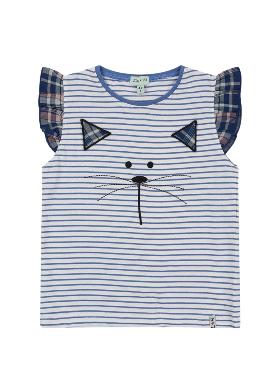 Lilly & Sid Organic Cotton Blue Cat Applique Top (24 Months- 8 Years)