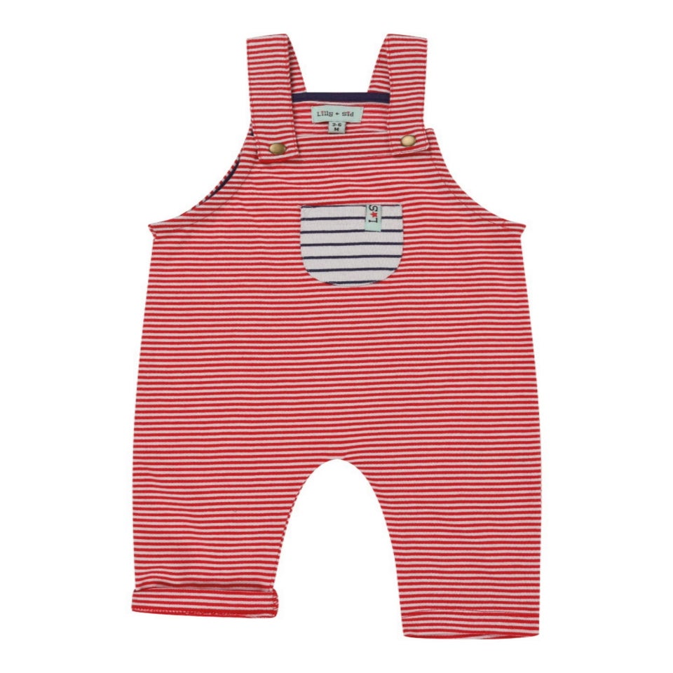 Lilly & Sid Organic Cotton Red Stripe Print Dungarees (0- 24 Months)