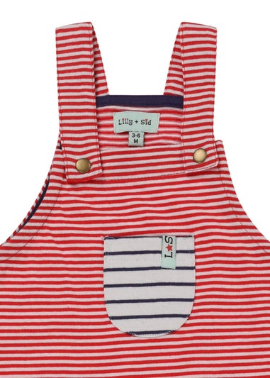 Lilly & Sid Organic Cotton Red Stripe Print Dungarees (0- 24 Months)