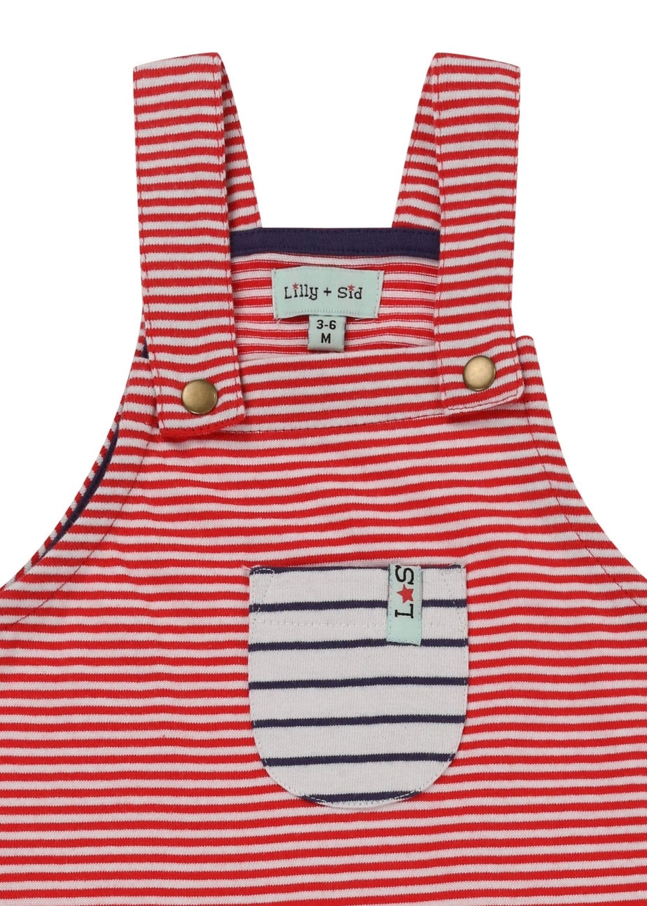 Lilly & Sid Organic Cotton Red Stripe Print Dungarees (0- 24 Months)