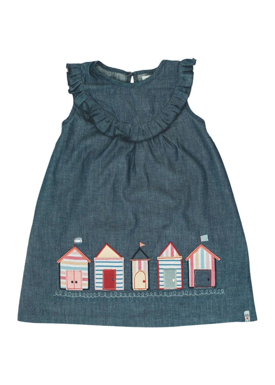 Lilly & Sid Organic Cotton Grey Beach Hut Applique Dress (24 Months- 8 Years)