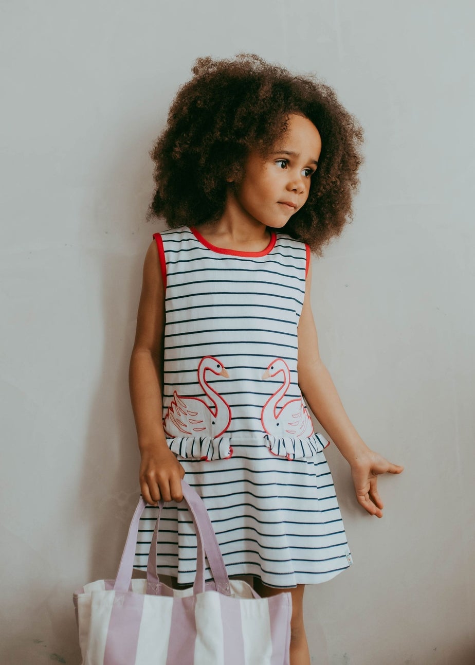 Lilly & Sid Organic Cotton Multicoloured Swan Applique Dress (24 Months- 8 Years)