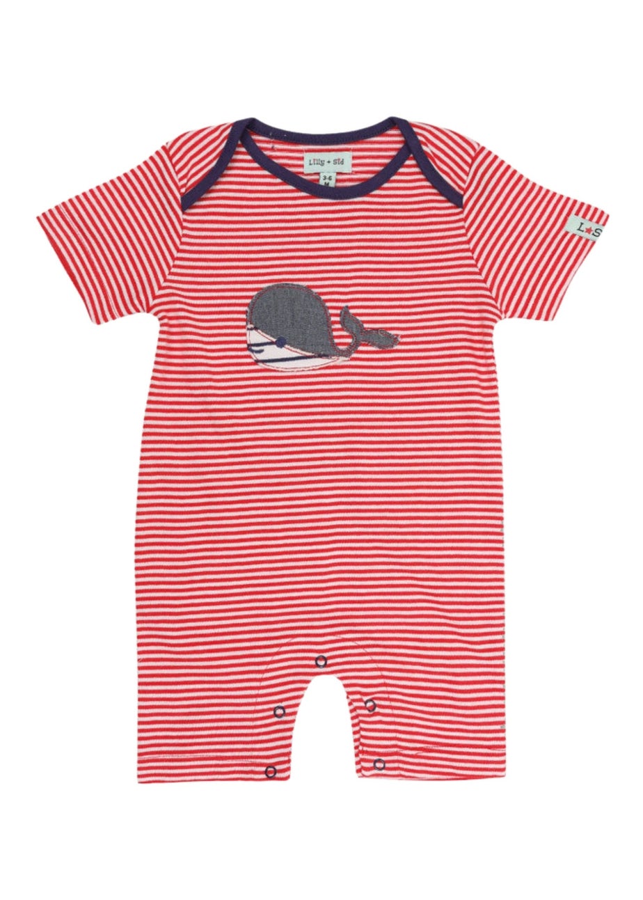 Lilly & Sid Organic Cotton Red Whale Applique Romper (0-12 Months)