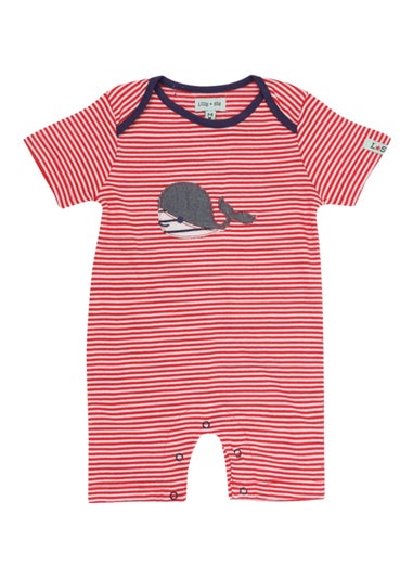Lilly & Sid Organic Cotton Red Whale Applique Romper (0-12 Months)