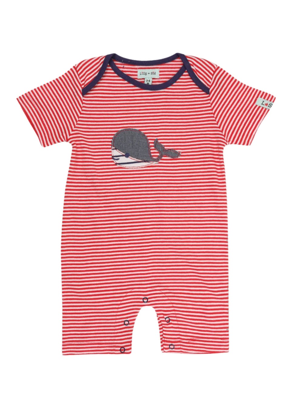 Lilly & Sid Organic Cotton Red Whale Applique Romper (0-12 Months)