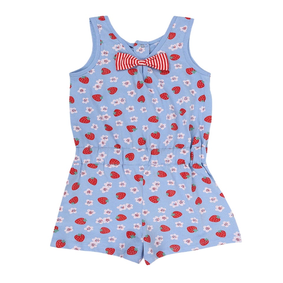 Lilly & Sid Organic Cotton Blue Strawberry Print Playsuit (24 Months- 8 Years)