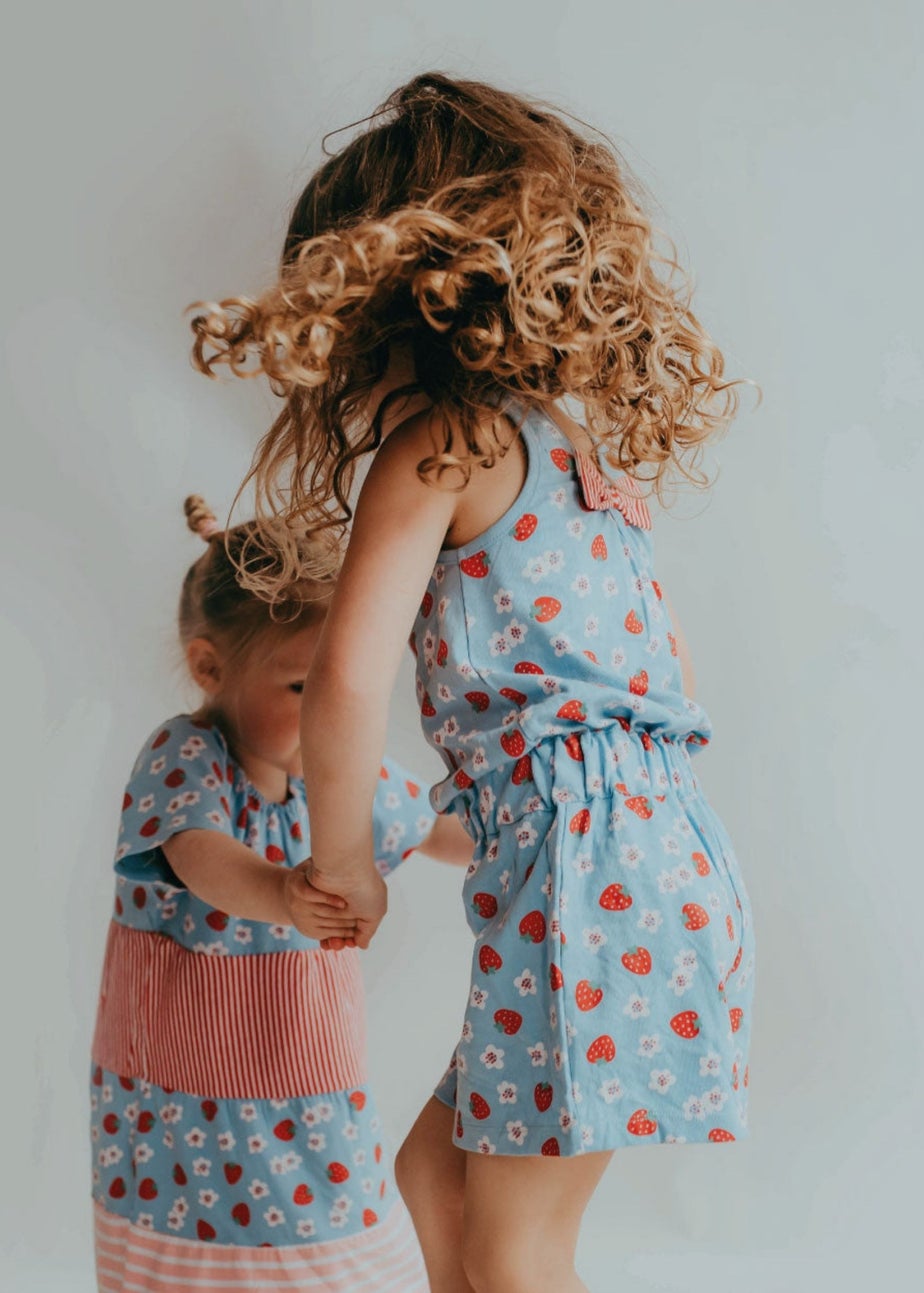 Lilly & Sid Organic Cotton Blue Strawberry Print Playsuit (24 Months- 8 Years)