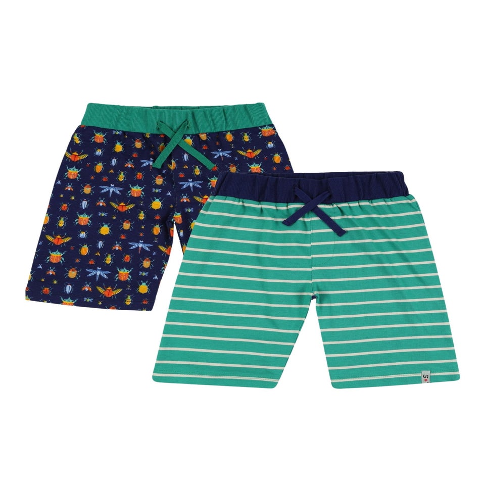 Lilly & Sid Multicoloured Bugs & Stripe Print Short 2 pack (0-8 Years)