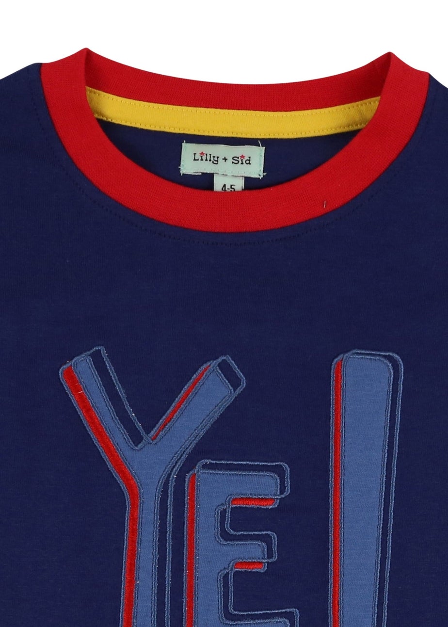 Lilly & Sid Organic Cotton Navy Yeah Slogan Print T-Shirt (24 Months- 8 Years)