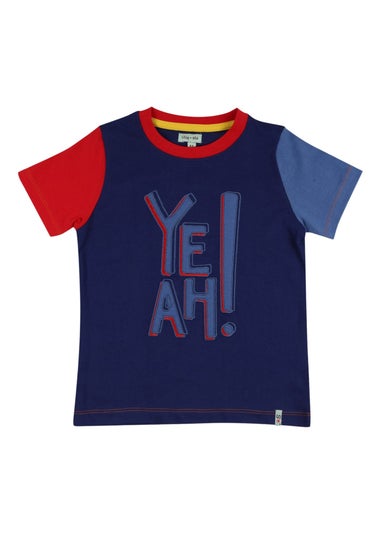Lilly & Sid Organic Cotton Navy Yeah Slogan Print T-Shirt (24 Months- 8 Years)
