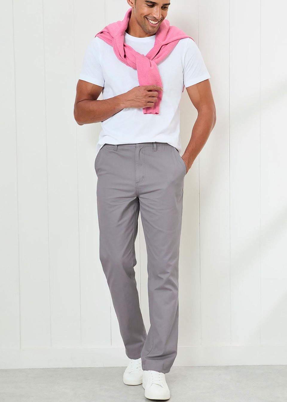 Cotton Traders Soft Grey Flat Front Comfort Trousers