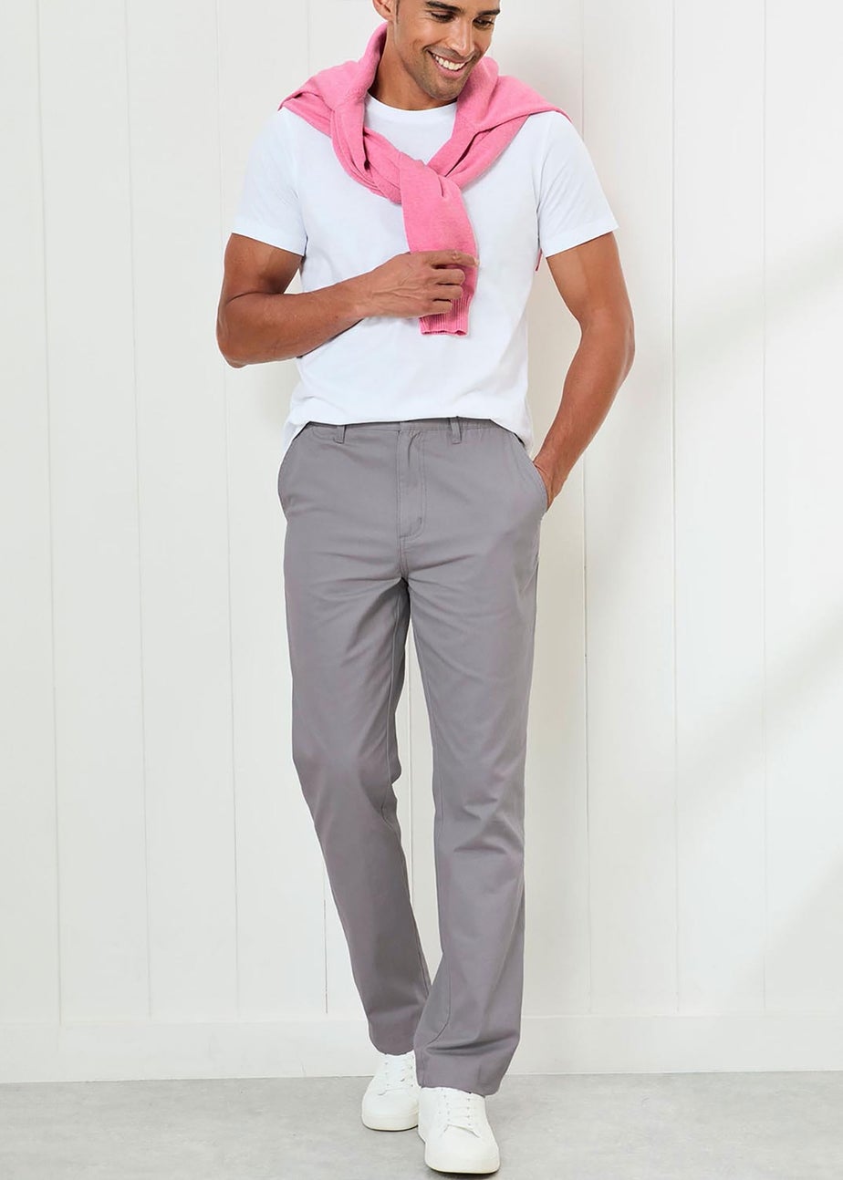 Cotton Traders Soft Grey Flat Front Comfort Trousers