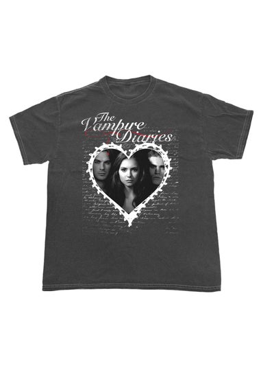 The Vampire Diaries Lace Heart Charcoal Boyfriend Fit Washed Graphic T-Shirt