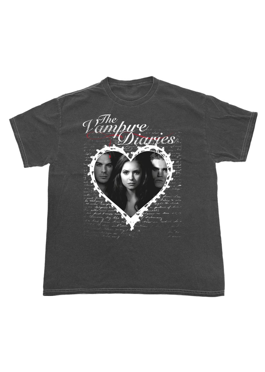 The Vampire Diaries Lace Heart Charcoal Boyfriend Fit Washed Graphic T-Shirt