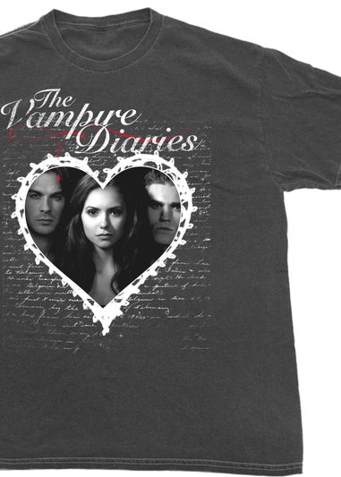 The Vampire Diaries Lace Heart Charcoal Boyfriend Fit Washed Graphic T-Shirt