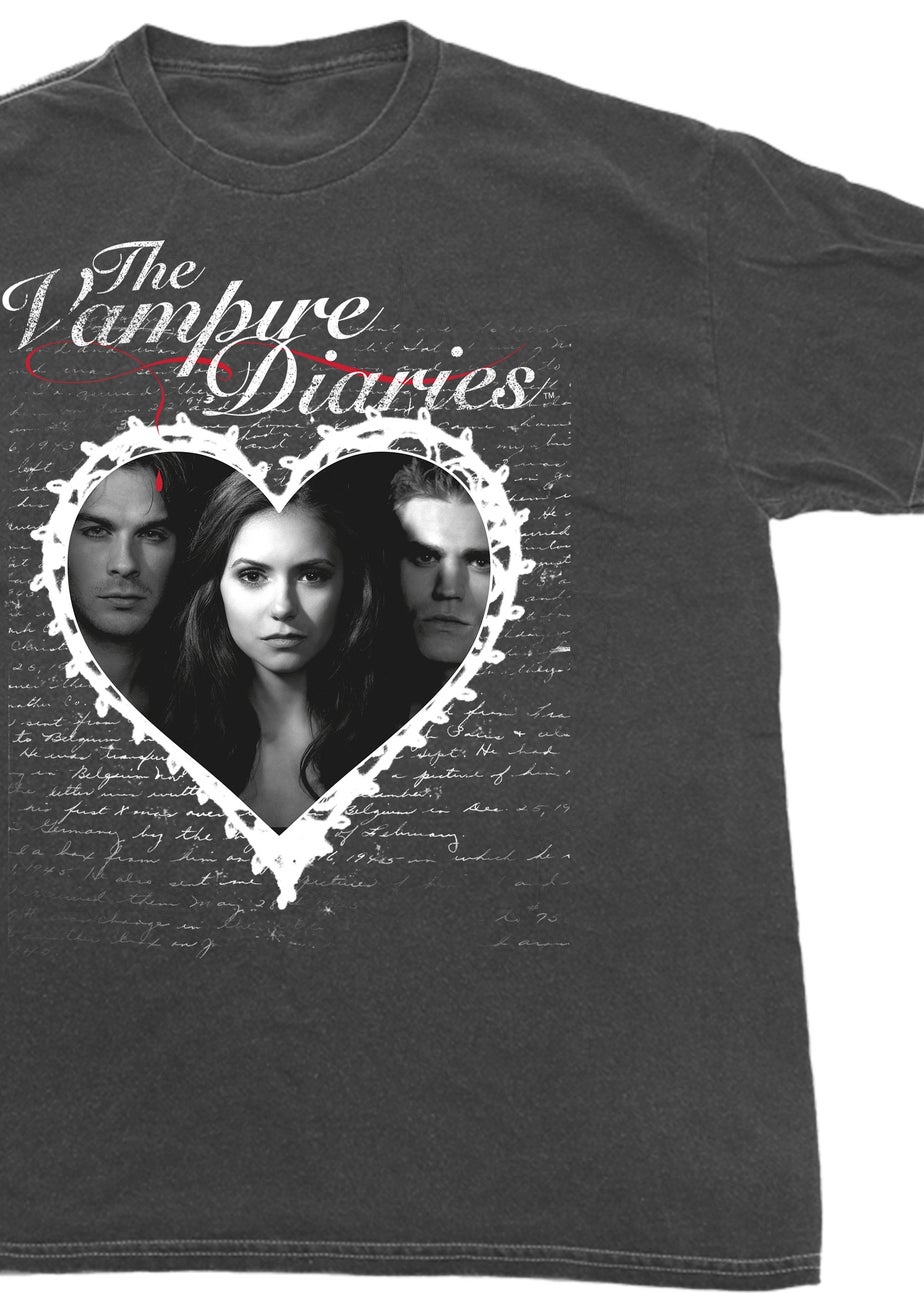 The Vampire Diaries Lace Heart Charcoal Boyfriend Fit Washed Graphic T-Shirt