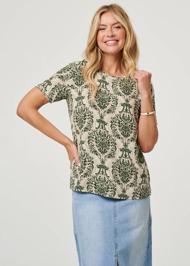 Izabel London Green Baroque Print Short Sleeve Relaxed Top