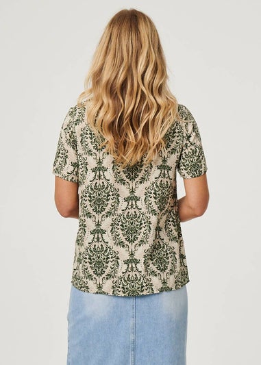 Izabel London Green Baroque Print Short Sleeve Relaxed Top
