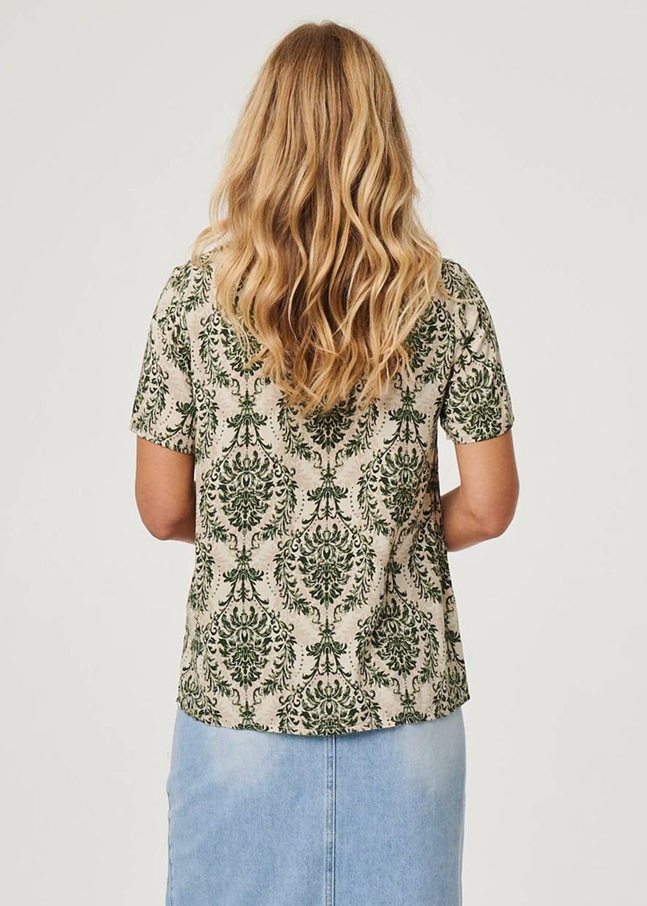 Izabel London Green Baroque Print Short Sleeve Relaxed Top