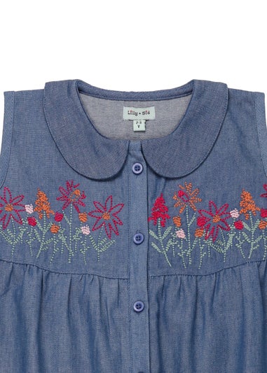 Lilly & Sid Organic Cotton Blue Floral Embroidered Dress (0-8 Years)