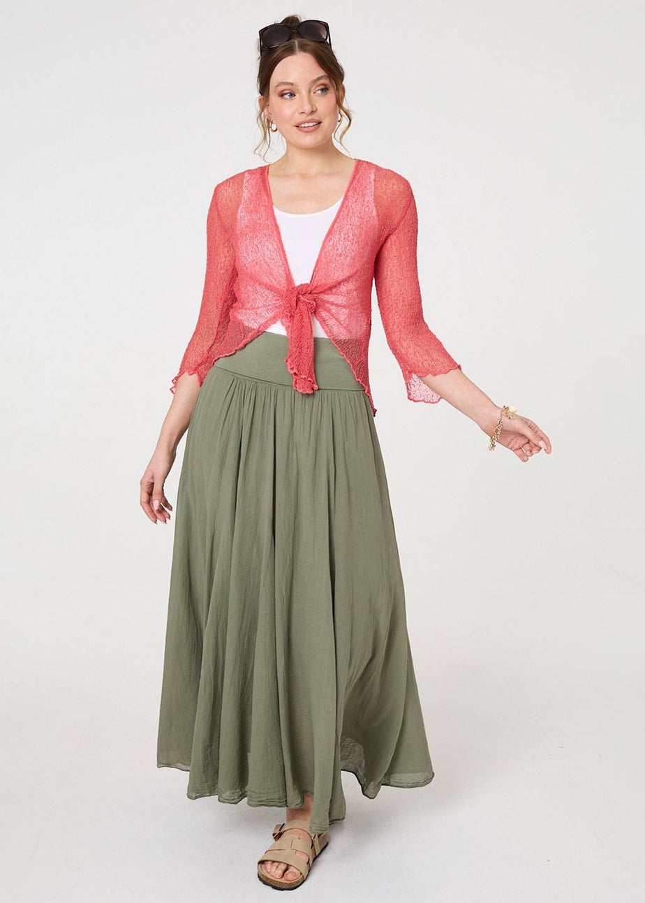 Izabel London Coral Sheer 3/4 Sleeve Open Front Cardigan