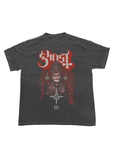 Ghost Stained Glass Charcoal Washed Graphic Music T-Shirt