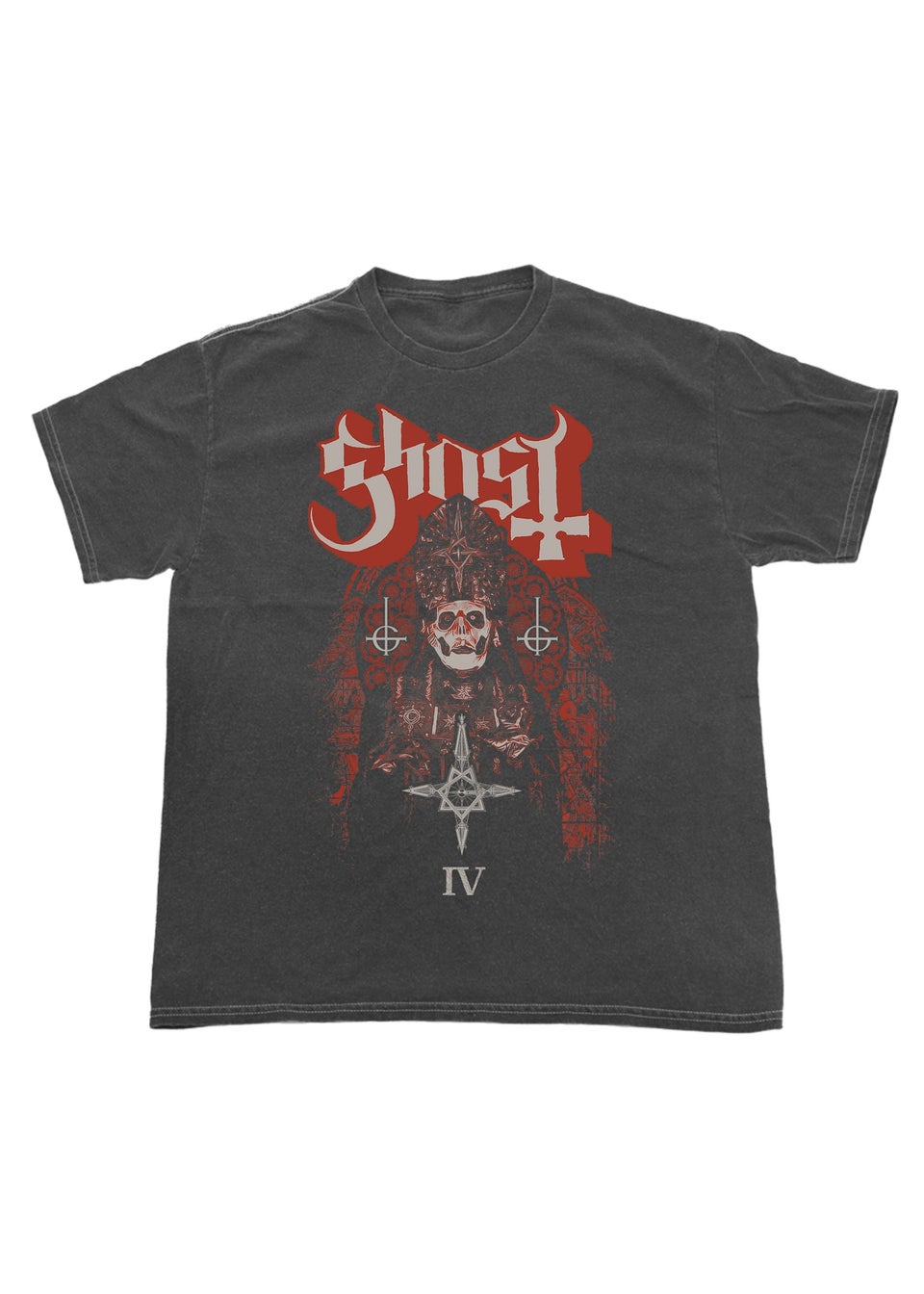 Ghost Stained Glass Charcoal Washed Graphic Music T-Shirt