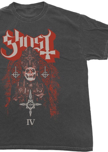 Ghost Stained Glass Charcoal Washed Graphic Music T-Shirt