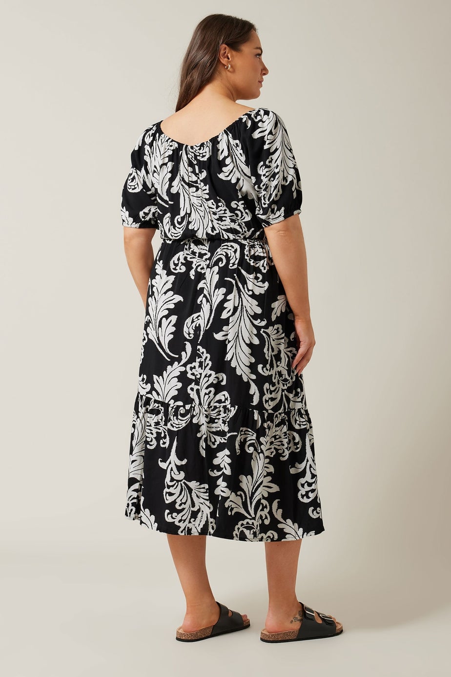 Evans Curve Black Abstract Print Tiered Midi Dress