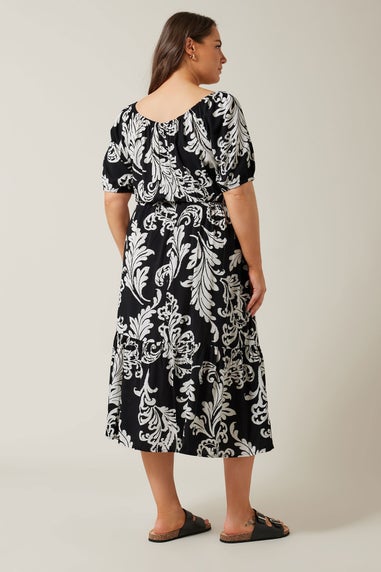 Evans Curve Black Abstract Print Tiered Midi Dress